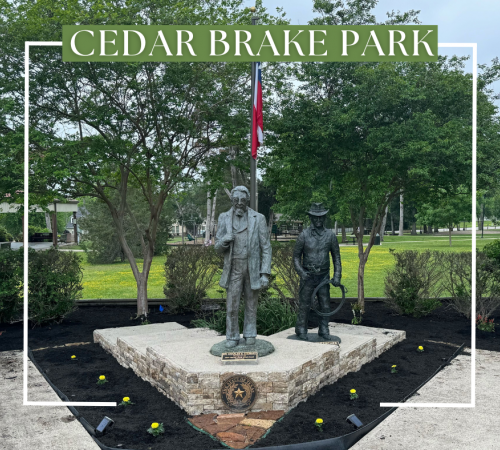 Cedar Brake Park Statues of C.B. Stewart and The Rancher