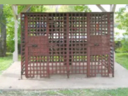 This Montgomery jail cell was moved in 1981 to its current location at the corner of Liberty St and Clepper St.